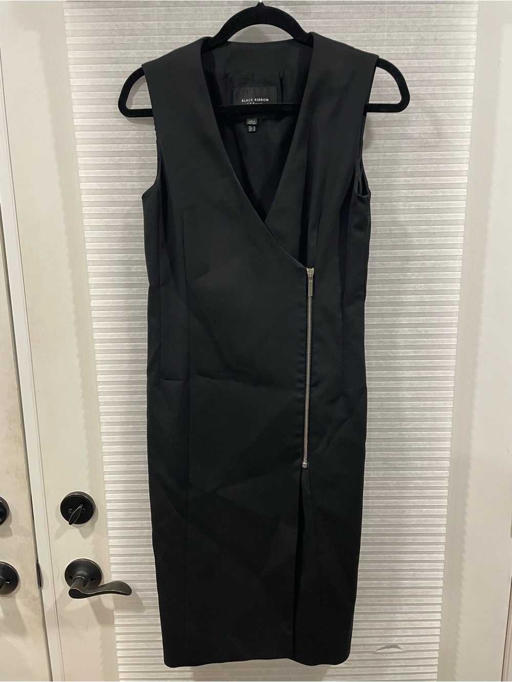 LK Bennett Black Sleeveless Midi Dress with Asymmetric Zip
